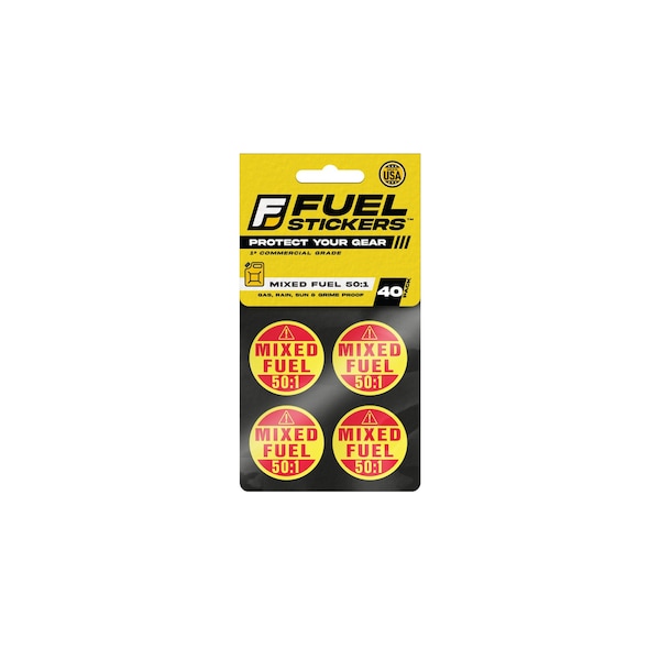 Mixed Fuel Sticker 50-1, 2-Cycle Label: Fuel Can & Outdoor Power Equip., Hvy-Dty, 1'' Dia, 40PK